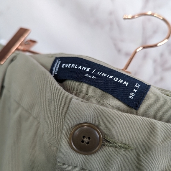 Everlane Chino Pants Mens 38 x 32 Covert Green Uniform Performance Slim Fit NEW - Picture 6 of 15